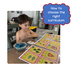 Child engaging in hands-on learning activity with colorful educational materials and a container of counting tokens.